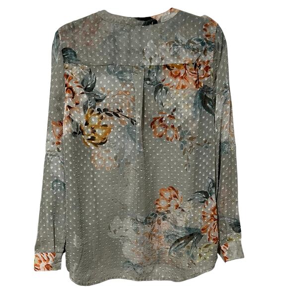 Daniel Rainn Ashlee floral print Swiss Dot Button Up Sheer blouse Women’s size L - Picture 2 of 15